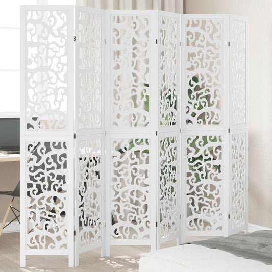Room Divider 6 Panels White Solid Wood Paulownia