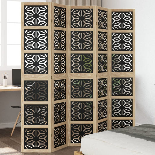 Room Divider 5 Panels Brown and Black Solid Wood Paulownia