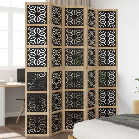 Room Divider 5 Panels Brown and Black Solid Wood Paulownia