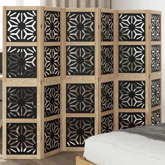 Room Divider 6 Panels Brown and Black Solid Wood Paulownia