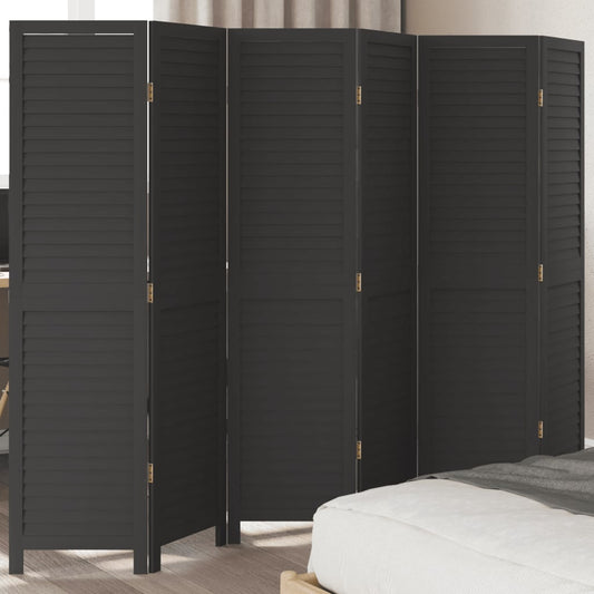 Room Divider 6 Panels Black Solid Wood Paulownia