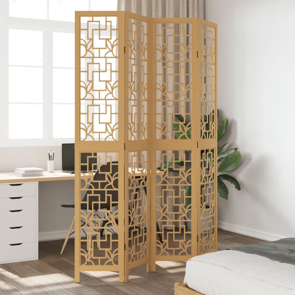 Room Divider 4 Panels Brown Solid Wood Paulownia
