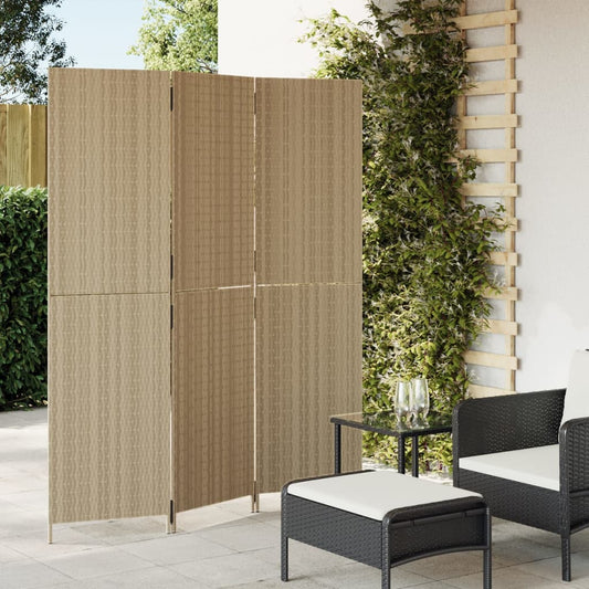 Room Divider 3 Panels Beige Poly Rattan