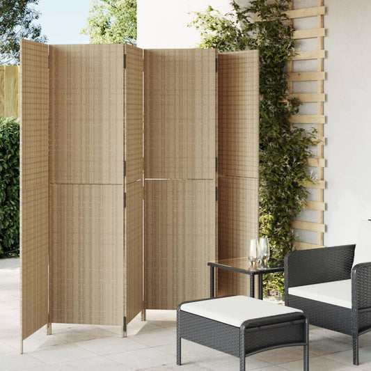 Room Divider 6 Panels Beige Poly Rattan