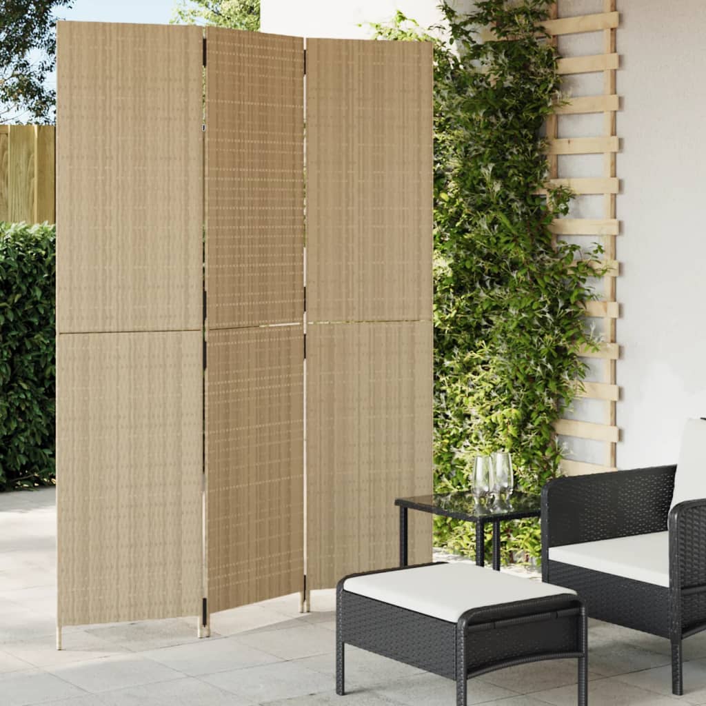 Room Divider 3 Panels Beige Poly Rattan