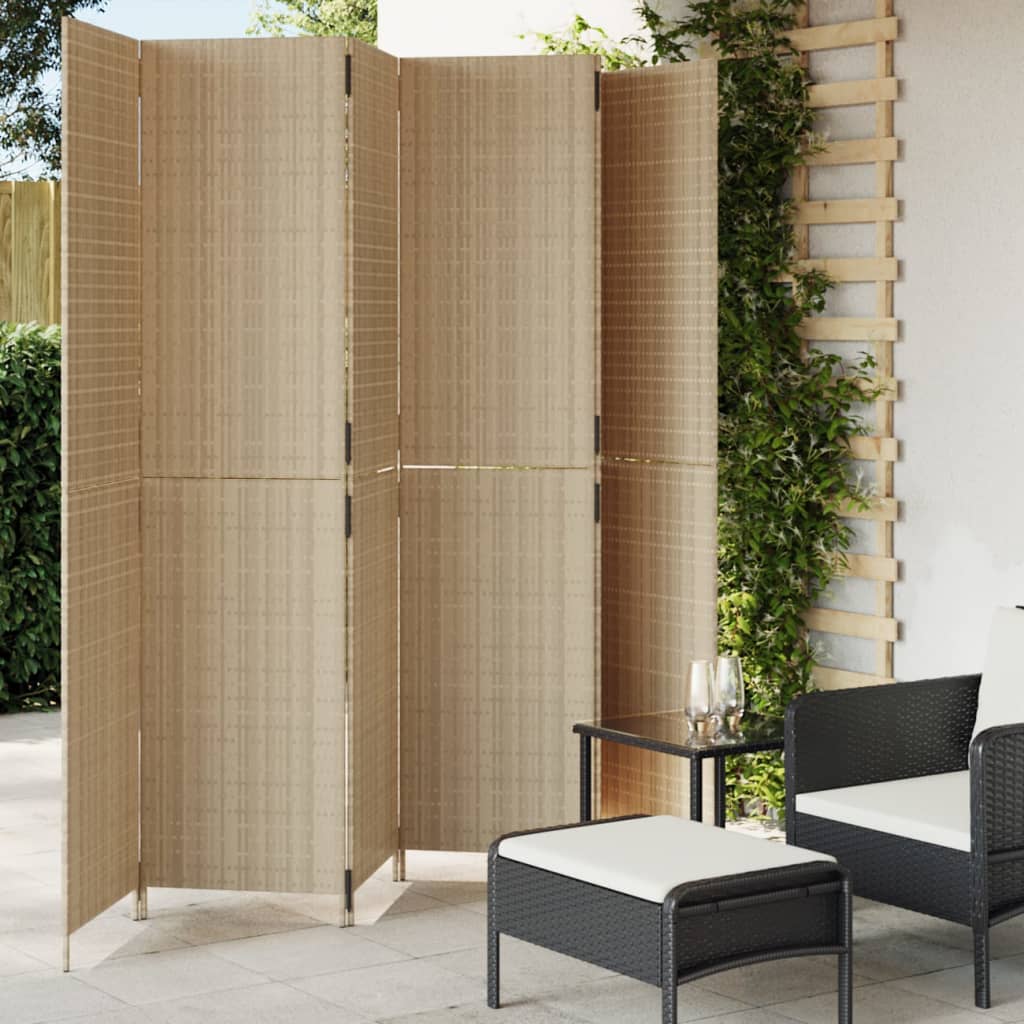 Room Divider 6 Panels Beige Poly Rattan