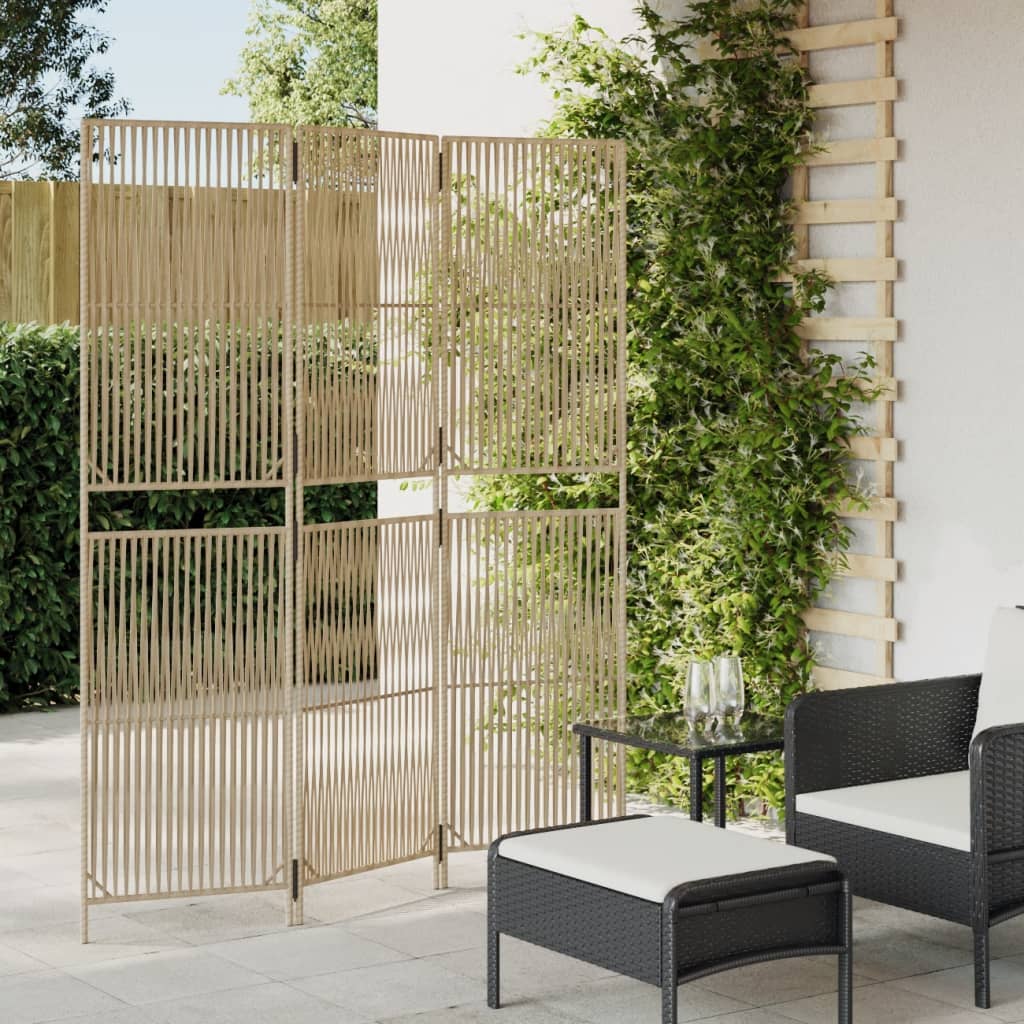 Room Divider 3 Panels Beige Poly Rattan