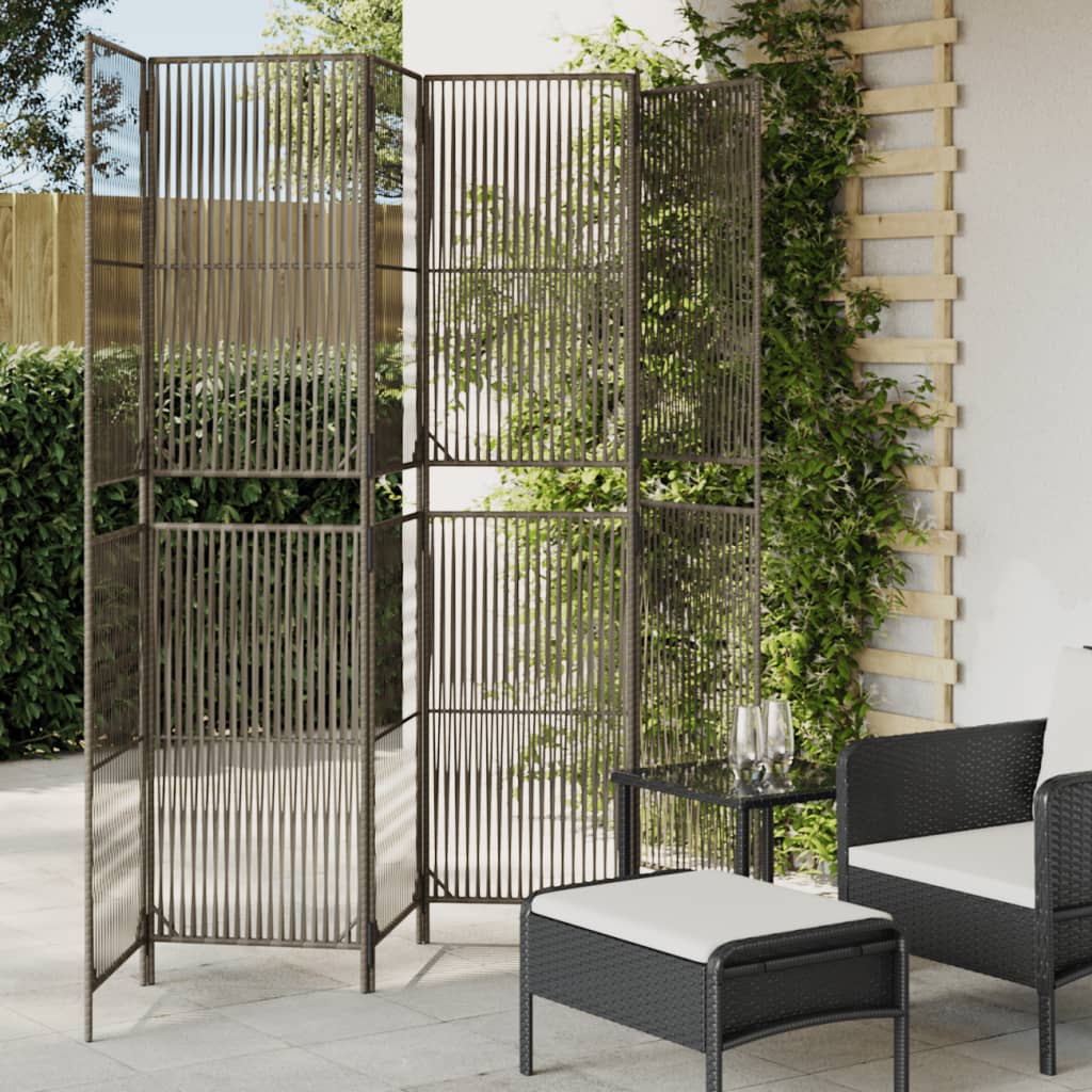 Room Divider 6 Panels Grey Poly Rattan